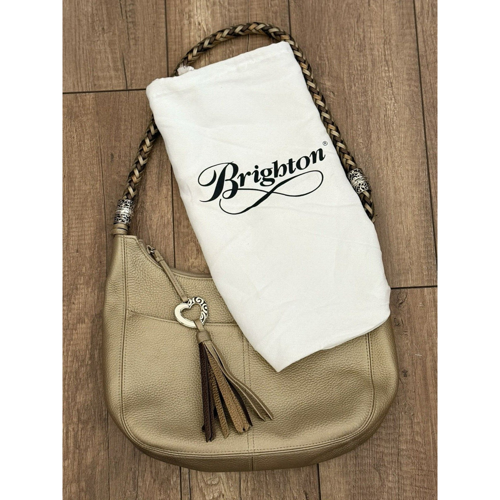BRIGHTON Barbados Dijon Gold Tone Ziptop Braided Strap‎ Hobo Shoulder Bag
